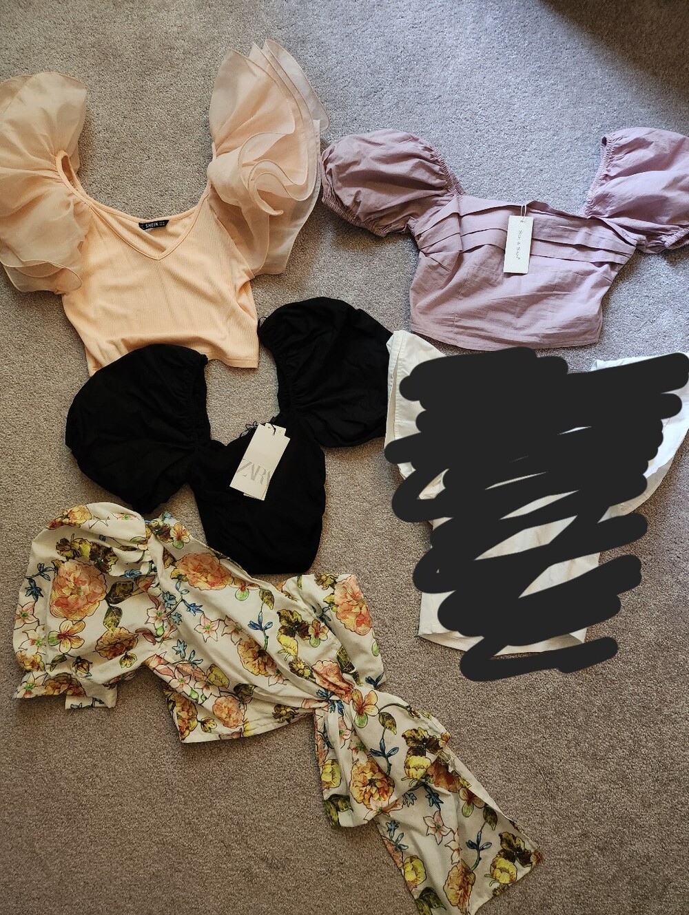 Bundle Ruffle Puff Sleeve Cropped Tops XS Small